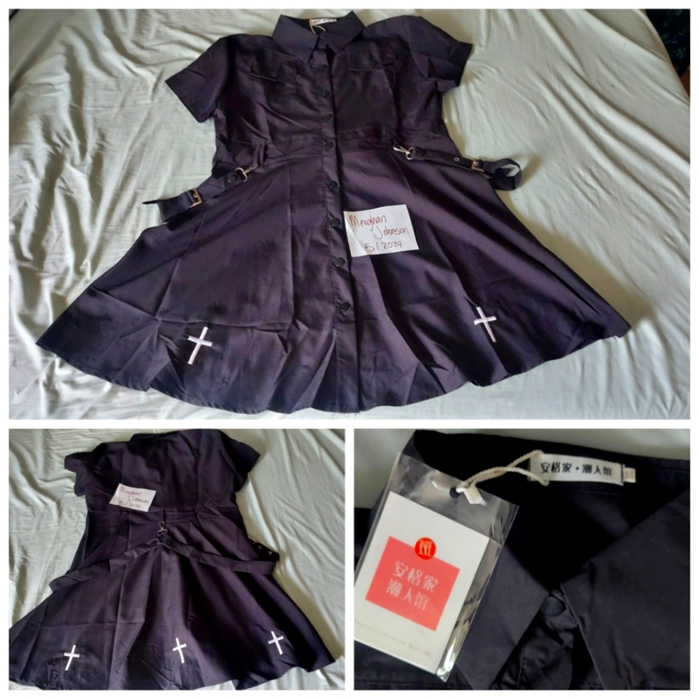 Black Goth dress with White crosses.